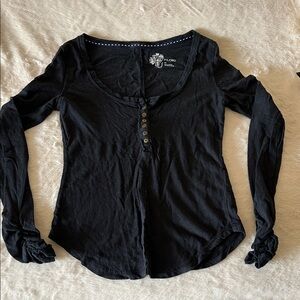 Pilcro Black Long Sleeve Top with Button Details